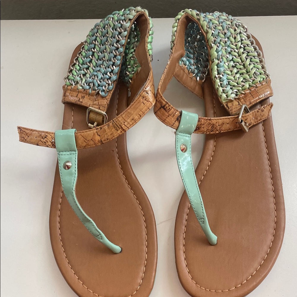 Gianni Bini Tan and Mint Sandals
